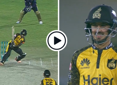 Watch: Saim Ayub nails stunning no-look scoop-flick for six in record opening blitz with Babar Azam