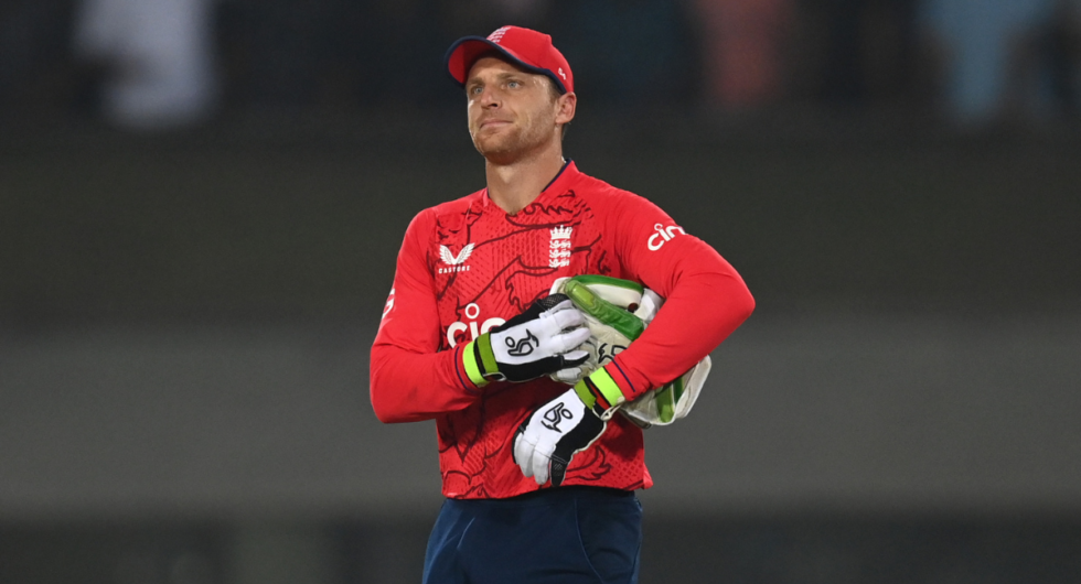 England captain Jos Buttler leaves the field after losing the 2nd T20 International between Bangladesh and England at Sher-e-Bangla National Cricket Stadium