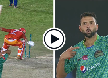 Watch: Shadab Khan yells expletive into stump mic after being bowled by 150kph Ihsanullah thunderbolt