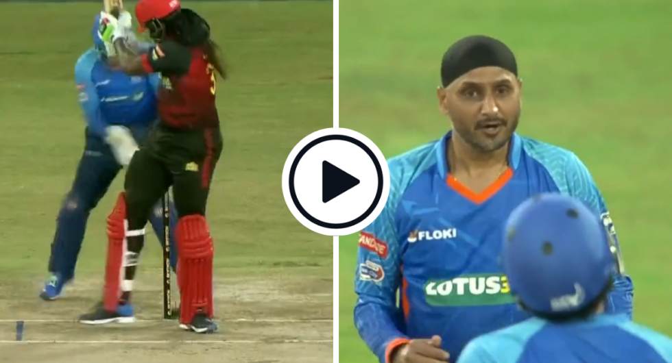 Harbhajan Singh bowled Chris Gayle around his legs with a classic off-spinner in the Legends League Cricket.