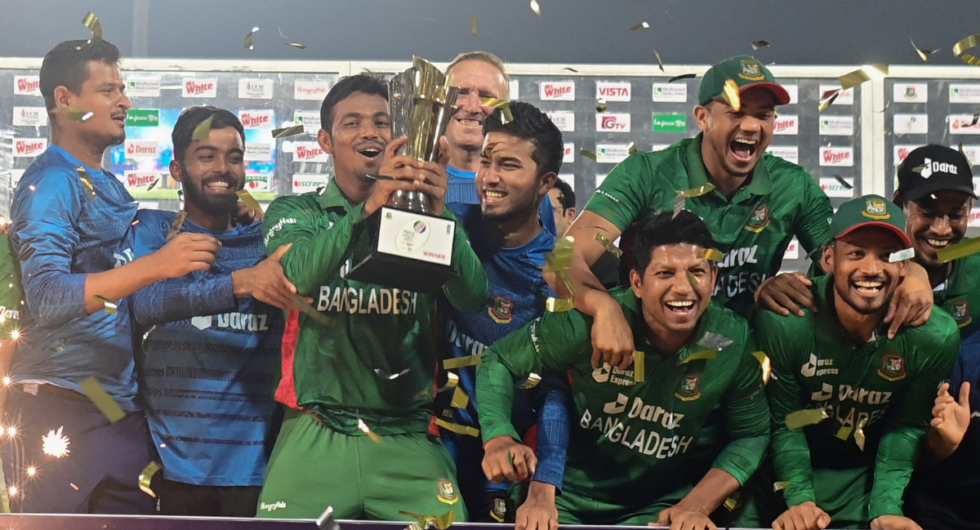 Bangladesh celebrate their latest T20I series win over England