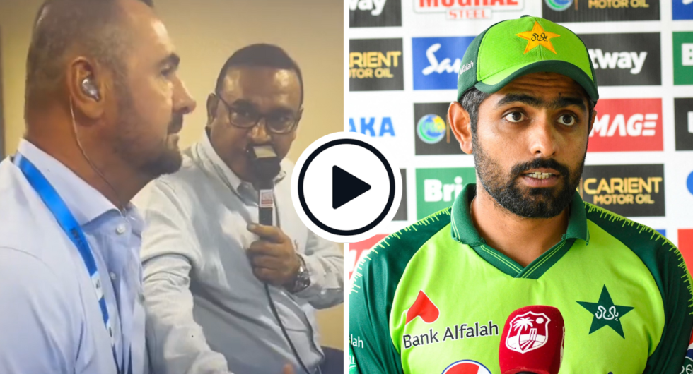 Simon Doull and Aamer Sohail in the commentary box (L), Pakistan T20I captain Babar Azam (R)