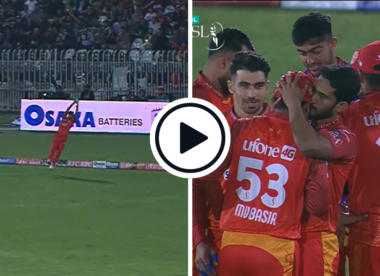 Watch: Mubasir Khan takes a leaping stunner inches from the boundary, gets a kiss from Hassan Ali in celebration