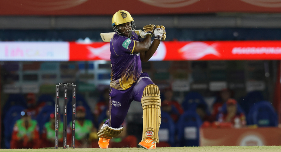Andre Russell of Kolkata Knight Riders during match 2 of the Tata Indian Premier League between the Punjab Kings and the Kolkata Knight Riders
