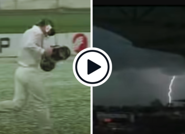 Watch: Dean Jones runs out into fierce hailstorm with helmets to help Gabba groundstaff