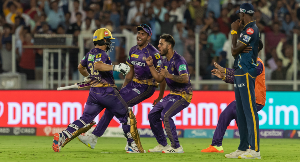 Rinku Singh of Kolkata Knight Riders celebrates after winning the match 13 of the Tata Indian Premier League between the Gujarat Titans and the Kolkaya Knight Riders held at the Narendra Modi Stadium in Ahmedabad on the 9th April 2023