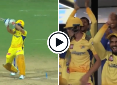 Watch: Helicopter, hook shot, out - MS Dhoni blasts 94mph Mark Wood for back-to-back sixes in electric three-ball innings