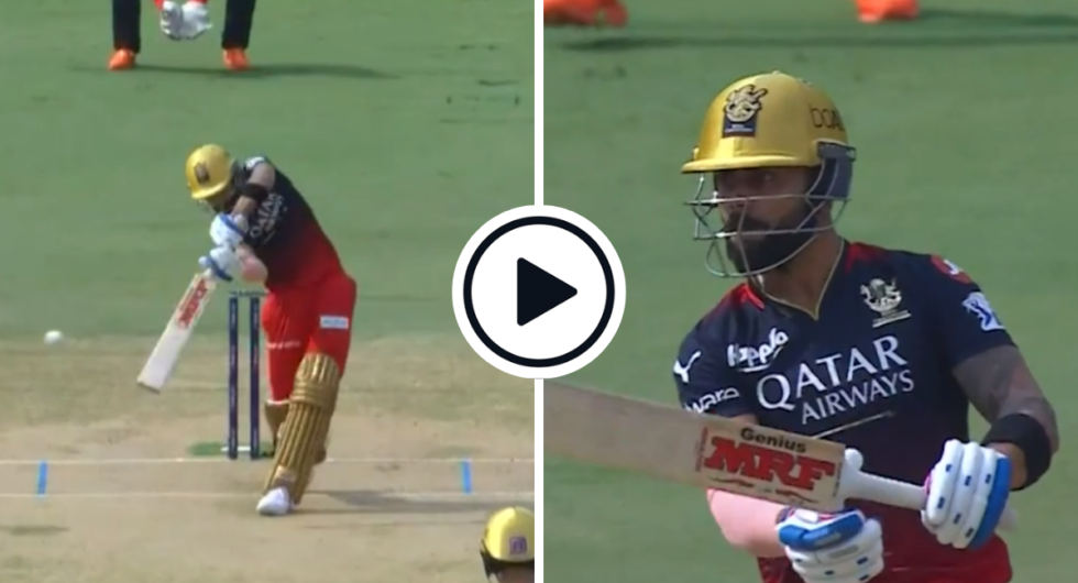 Virat Kohli smashes two boundaries off the bowling of Anrich Nortje