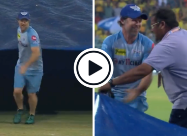 Watch: Jonty Rhodes turns from coach to groundsman, helps struggling stadium staff bring on covers as rain falls in Lucknow