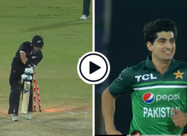 Watch: Naseem Shah rips through the defence of Mark Chapman to hit the top of off stump