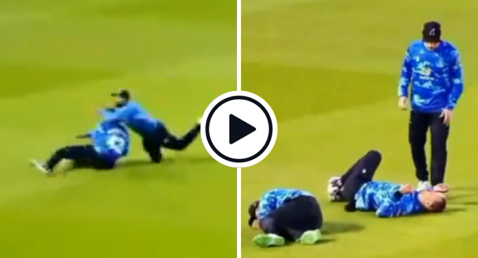 Shadab Khan collision - Watch Shadab collide with Nathan McAndrew in Sussex vs Somerset match in T20 Blast 2023