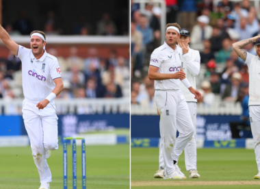 Stuart Broad celebrappeals twice in two balls, both not out, Stokes reviews neither
