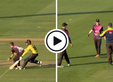 Watch: County batter controversially run out after collision with bowler while attempting to ground bat in T20 Blast derby
