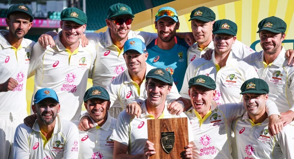 Australia with trophy after home Test series of 2022/23 v South Africa