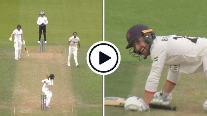 Watch: County batter collapses in laughter after missing massive swing at accidental ballooning bouncer in hilariously inept passage