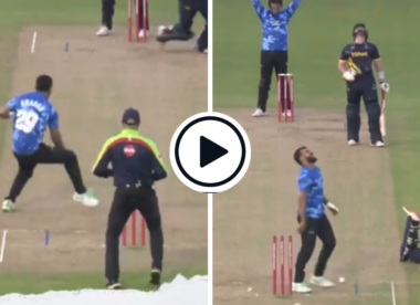 Watch: Shadab Khan effects unusual run-out after foot-save, blasts unbeaten 87 in Player-of-the-Match T20 Blast performance