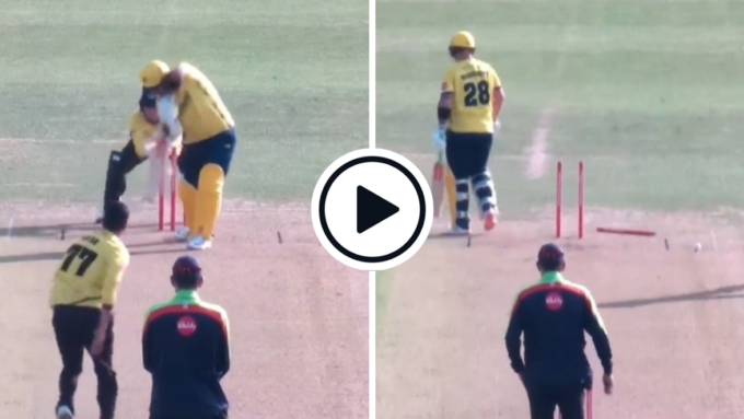 Watch: Zafar Gohar fires in quick arm-ball to take out Australia international's middle stump in T20 Blast