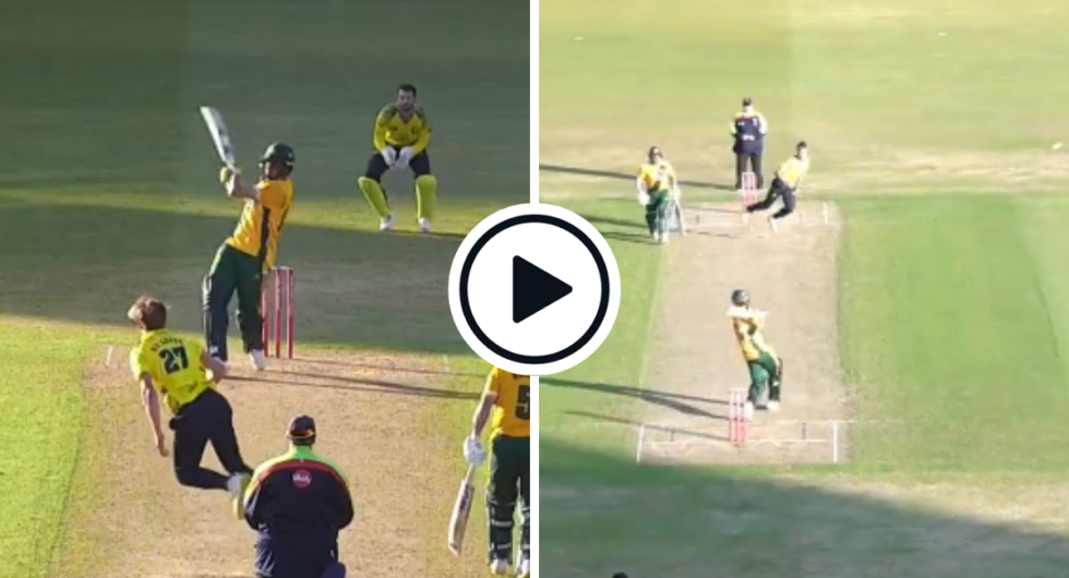 Shaheen Afridi hits a six in a late cameo in T20 Blast