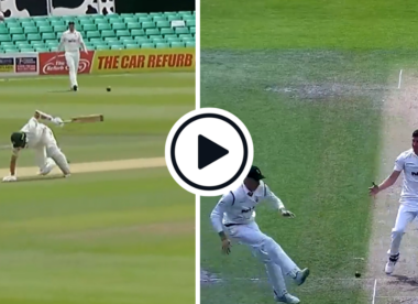 Watch: Most chaotic run out ever? A fumble, two kicks and a mix-up lead to crazy County Championship run out