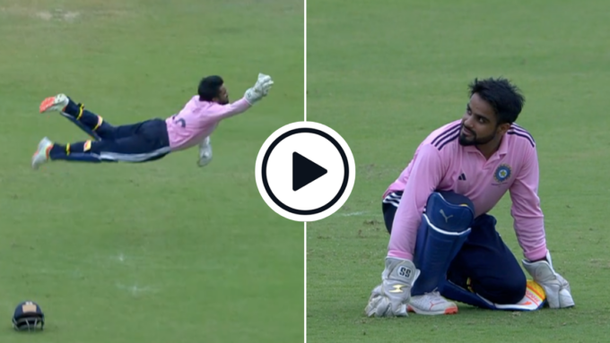Watch: India hopeful Prabhsimran Singh intercepts ramp shot, completes astonishing full-stretch one-handed grab in Deodhar Trophy 2023