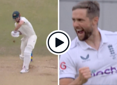 Watch: Mitchell Marsh edges Chris Woakes behind after late decision to leave to give England huge breakthrough
