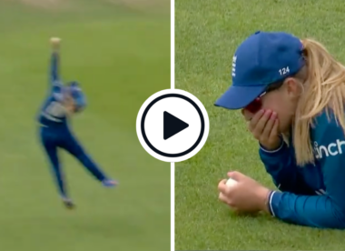 Watch: Sophie Ecclestone covers mouth in disbelief after leaping to take one-handed stunner in first ODI