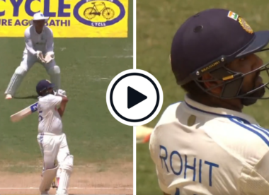 Watch: Rohit Sharma reaches fifty with trademark swivel-pull six in commanding opening session | WI vs IND