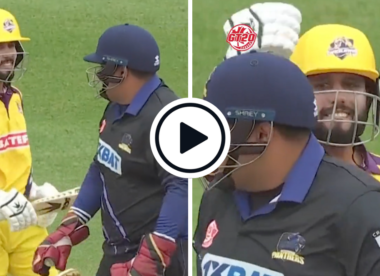 Watch: Mohammad Haris doesn’t walk after huge appeal, Azam Khan mimes throwing ball at him, Haris retaliates with playful punch