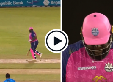 Watch: Rahkeem Cornwall gives up early, gets run out in comical manner on first ball of Caribbean Premier League chase