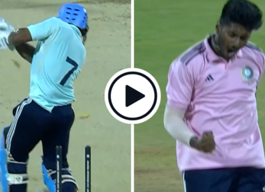 Watch: Little-known LSG speedster uproots Rahul Tripathi’s middle stump with sharp angling beauty in Deodhar Trophy