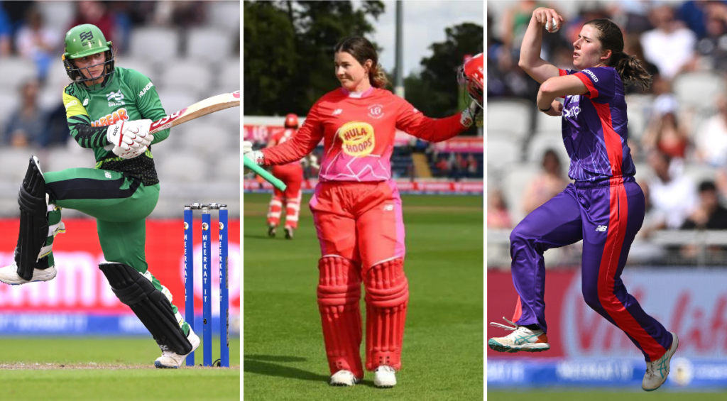 Danni Wyatt (left), Tammy Beaumont (centre), Georgia Wareham (right), three members of Wisden's 2023 Women's Hundred Team of the Tournament