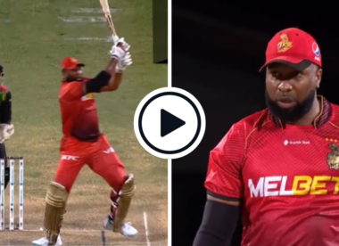 Watch: Kieron Pollard bludgeons four 100m sixes in an over off rookie leg spinner in CPL 2023