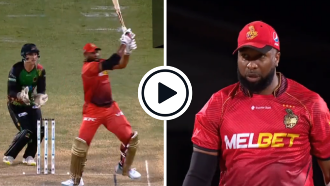 Watch: Kieron Pollard bludgeons four 100m sixes in an over off rookie leg spinner in CPL 2023