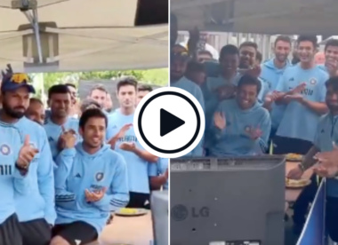 Watch: India team follows Chandrayaan-3 moon landing on TV, celebrates in dugout
