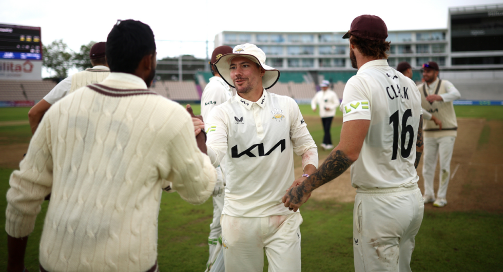 Surrey captain Rory Burns celebrates after winning the 2023 County Championship