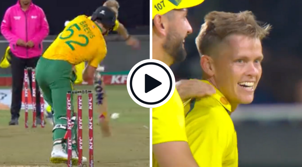 Nathan Ellis nicks off Dewald Brevis in double-wicket maiden in second SA v AUS T20I