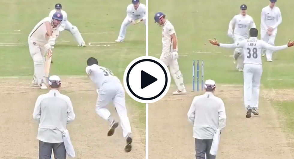 Mohammad Abbas bowls Alastair Cook in the County Championship 2023