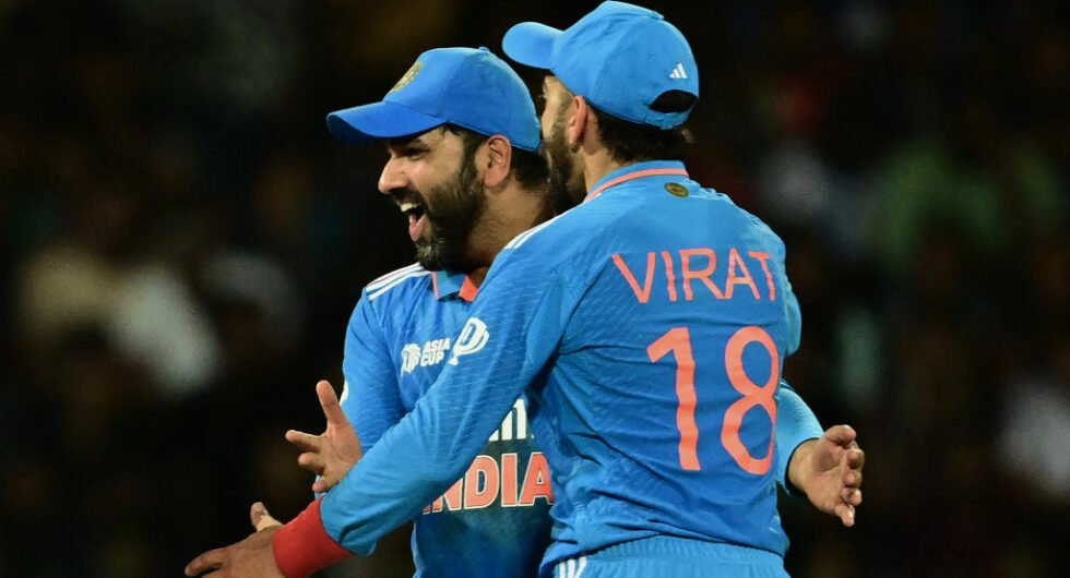 Rohit Sharma celebrates an India wicket - are they World Cup favourites?