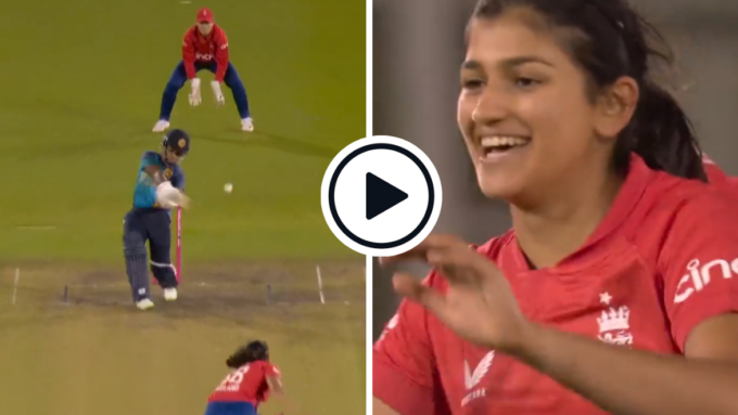 Watch: New recruit Mahika Gaur picks up first wicket on England debut, dismisses Athapaththu with lifting away-swinger