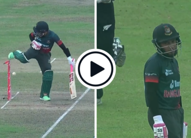 Watch: Mushfiqur Rahim tries to defend wicket, kicks down stumps instead