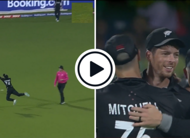 Watch: Mitchell Santner takes 'out of this world' catch diving over his shoulder