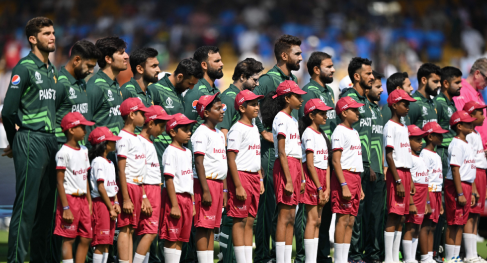 Pakistan cricket team during the national anthem before playing Afghanistan
