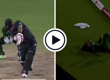 Watch: Daryl Mitchell lofts Shakib for six first ball, Mahmudullah risks injury while attempting catch