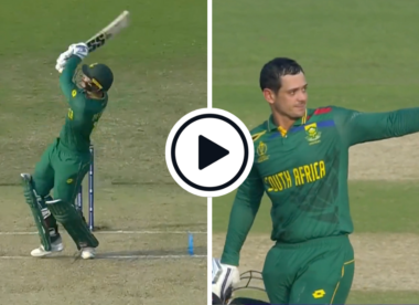 Watch: Quinton de Kock heaves huge leg-side six off Jimmy Neesham to bring up fourth World Cup hundred