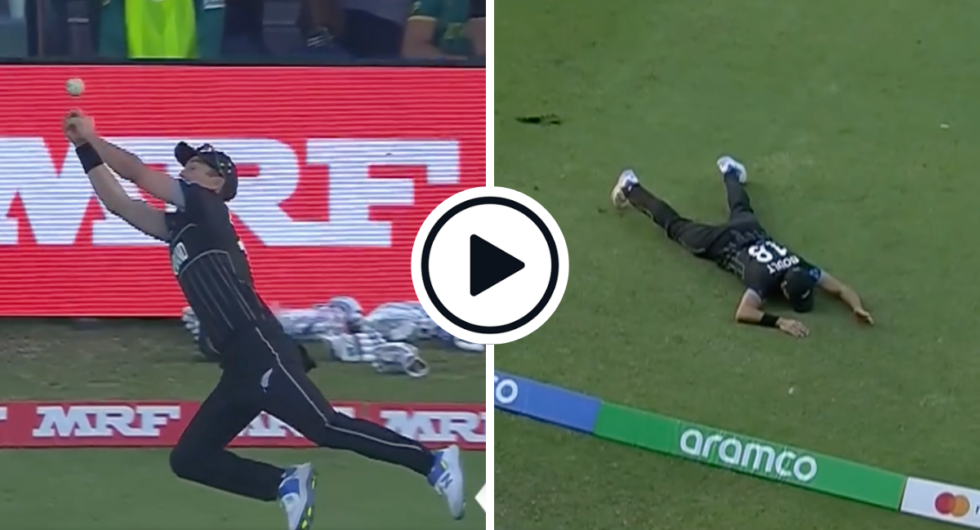 Trent Boult tipped a ball from Jimmy Neesham over the rope for six