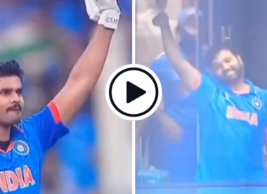 Watch: Rohit Sharma hilariously mimics Shreyas Iyer's century bat-raise from dressing room