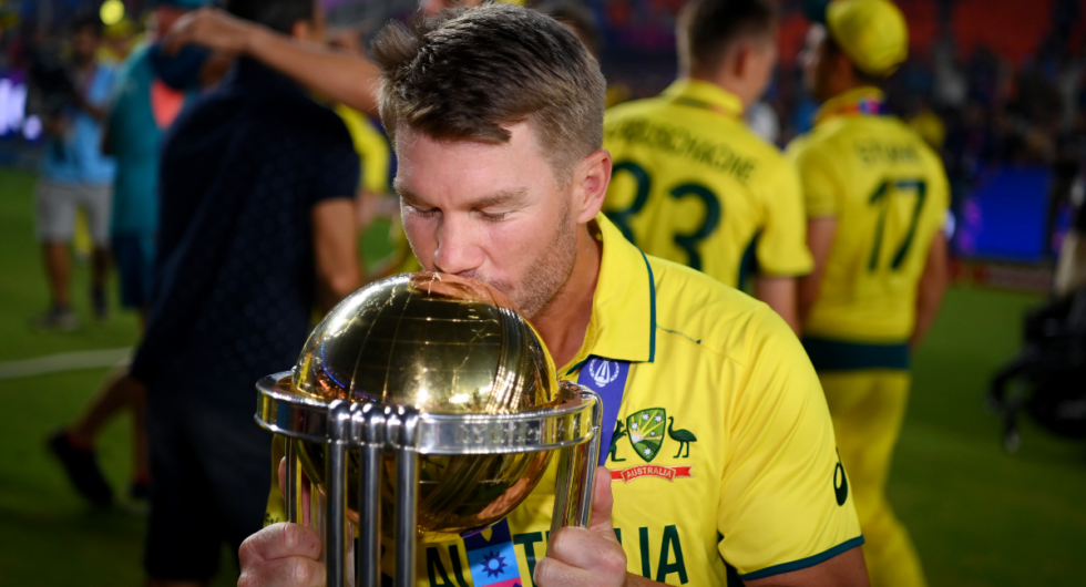 David Warner with the World Cup trophy