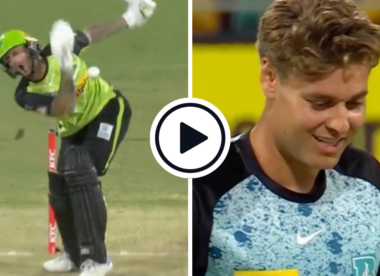 Watch: 'Watch the smirk' - Alex Hales gets smashed in groin by Spencer Johnson delivery