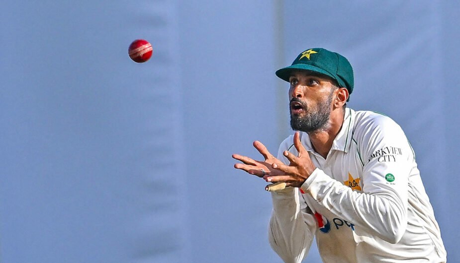Shan Masood catches a ball