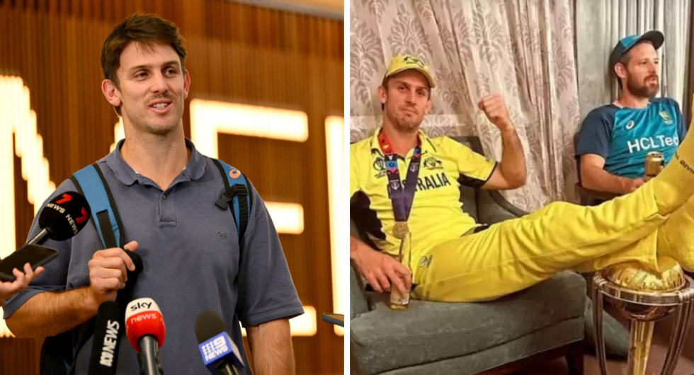 Mitchell Marsh denies disrespecting the World Cup trophy by putting his feet on the silverware